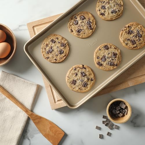 Image of Martha Stewart Gallen 15 x 10 Inch Nonstick Carbon Steel Cookie Sheet - Champagne, Durable Bakeware for Even Baking and Easy Cleanup