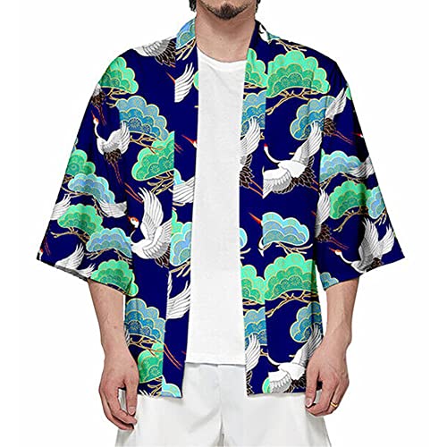Image of HAORUN Men Japanese Kimono Coat Loose Yukata Outwear Long Bathrobe Tops Vintage