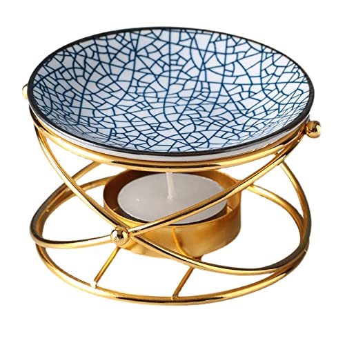 HOODG Essential Oil Burner Iron Rack Fragrance Oil Warmer Ceramic Bowl Aroma Oil Diffusers Geometric Design Candlestick for Sleeping Aid