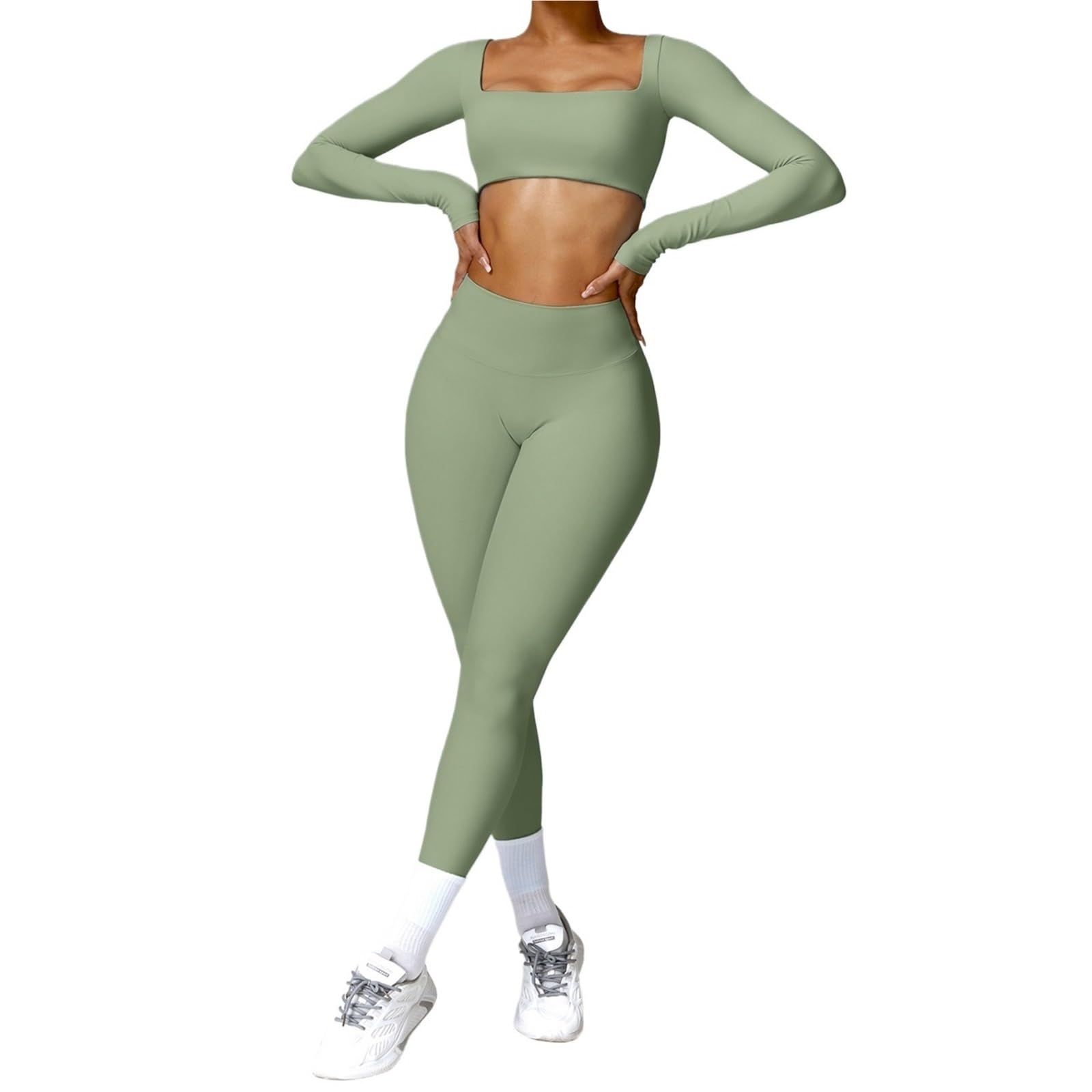 Completo yoga Set da yoga 2 pezzi palestra manica lunga abbigliamento sportivo senza cuciture legging reggiseno fitness crop top tute sportive per lo sport