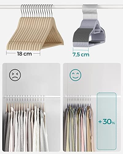 SONGMICS Coat Hangers, Pack of 50, Heavy Duty Plastic Hangers with Non-Slip Design, Space-Saving Clothes Hangers, 0.6 cm Thickness, 360° Swivel Hook, 42 cm Long, Light Grey and Dark Grey CRP20G50