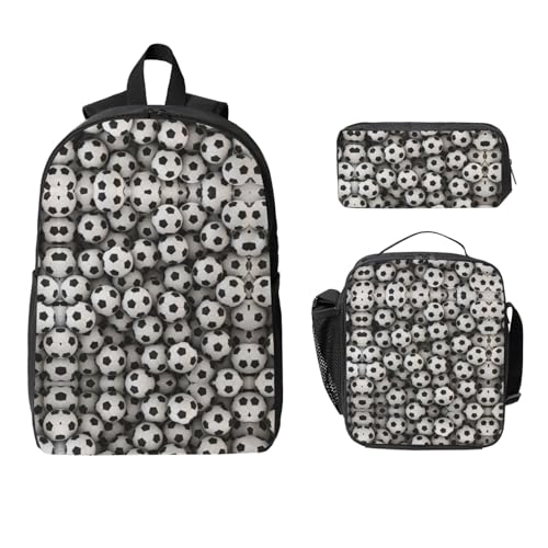 Soccer Sea print Shoulder Bookbags Lunch Bag and Pen Case 17 inches Backpack with Lunch Box, Cute Bookbag Set2