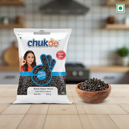 Image of Chukde Black Pepper Whole 500g - Economy Pack | Premium Malabar Peppercorns | for Grinding Fresh (Pack of 1)