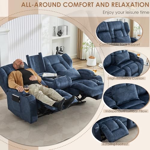 Image of SAMERY 67.6 inch Loveseat Recliner Sofa | Double Recliner Sofa & Console | Wall Hugger Loveseat Reclining RV Theater Seats | RV Couch Home Theater Seating Furniture (Velvet Blue)