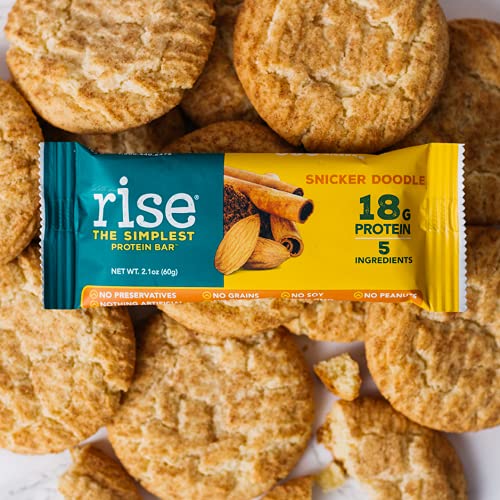 Rise Whey Protein Bar, Snickerdoodle, Healthy Breakfast Snack Bar, 18g Protein Bar 3g Dietary Fiber, 4 Natural Whole Food Ingredients, Simplest Non-GMO, Gluten Free, Soy Free Bar