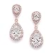 Mariell Dainty 14K Rose Gold Cubic Zirconia Halo Teardrop Pear-Shaped Dangle Earrings - Bridals & Formals
