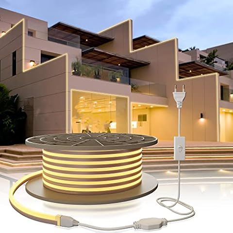 YOODI Neon LED Strip 20M, 230V LED Strip Outdoor Warmes Licht LED Flexible Lichtleisten 120LED/M, PVC Schneidbare Wasserdichte IP65 Neonlichter Cover