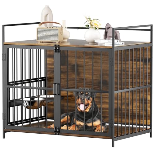GOWE Furniture Style Large Dog Crate with 360¡ã & Adjustable Raised Feeder for Dogs 48