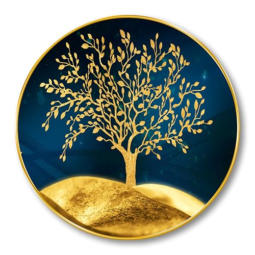 Image of SAF Golden Tree Round Wall Painting with Frame | Luxury Nature Wall Art for Living Room Bedroom Office | Elegant Tree of Life Decorative Wall Hanging | Modern Home Decor (20 X 20 Inch) GRL-251