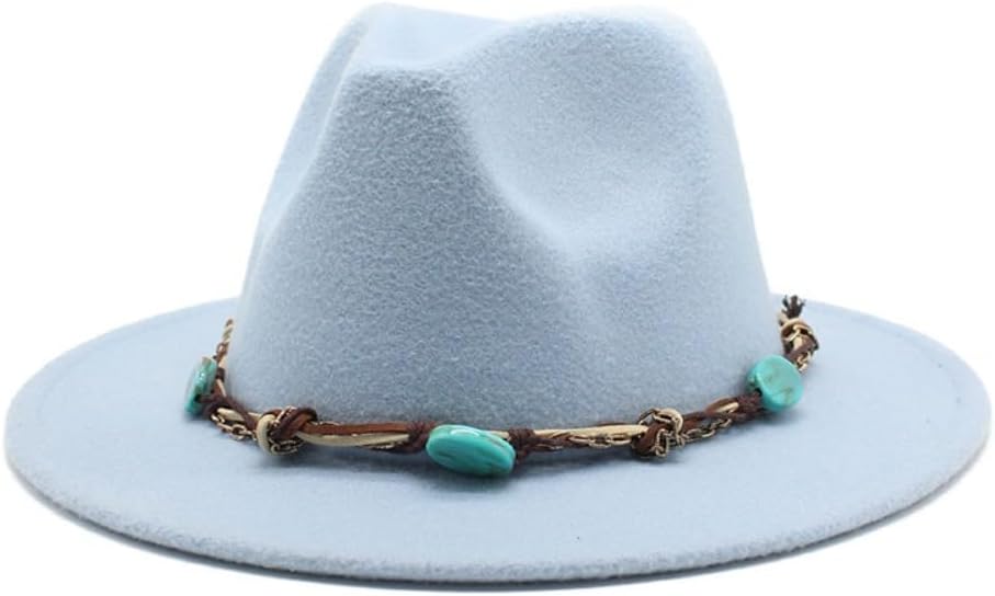 Classic Western Fedora Hat, Black Wool with Turquoise Accent Band, Wide Brim