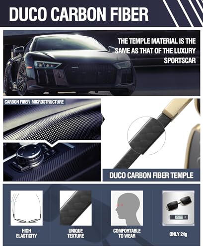 Image of DUCO Retro Rectangular Polarized Sunglasses for Men Trendy Carbon Fiber Shades