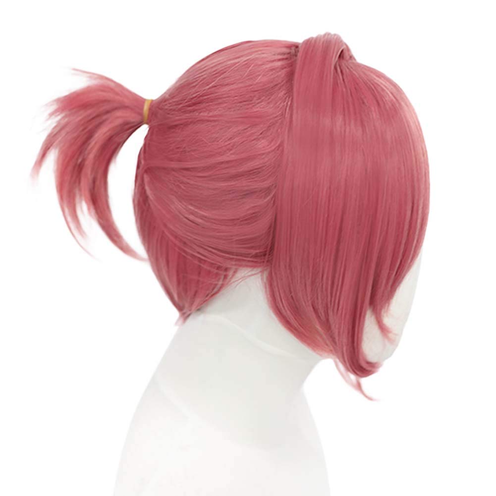ANOGOL Hair Cap+ Wine Red Color One Pigtail Wigs for Women Short Red Cosplay Wig Pink Pigtail Wig with Bangs Short Straight Red Synthetic Wigs Anime Outfit for Halloween Party