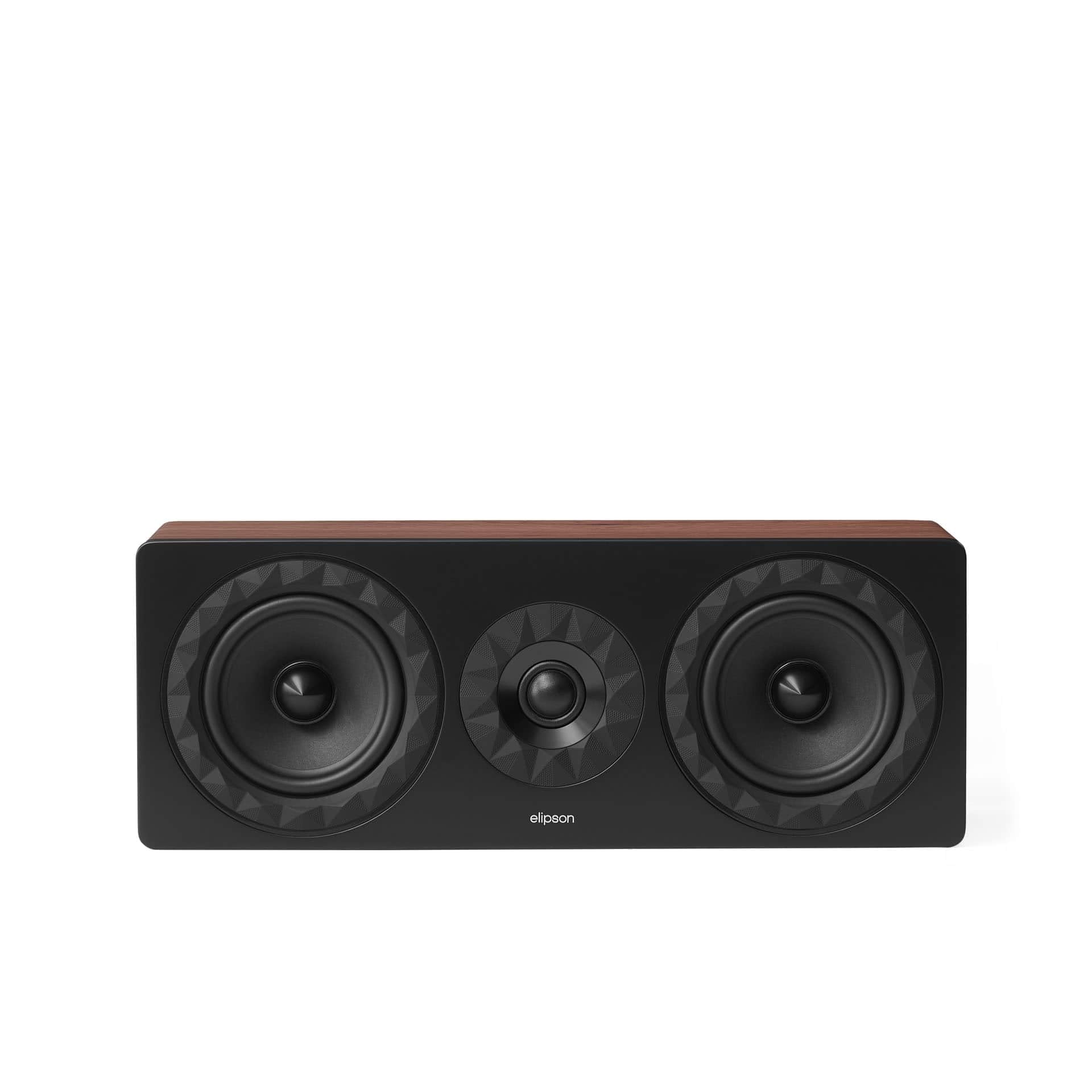 Elipson - Prestige Facet II 11C - Enceinte Centrale 2 Voies Close, 92 DB, 55 Hz-25 kHz, 120 W RMS, Tweeter 25 mm, 2X Haut-parleurs 140 mm, Finition Noir/Noyer