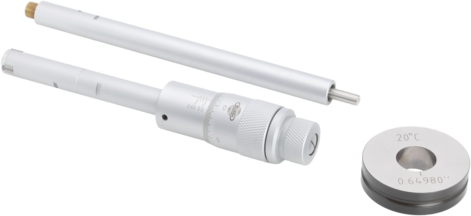CME 3-Point Internal Micrometer with Extension Rod, 1.2" to 1.6" Measurement Range, 0.001" Resolution, Carbide-Tipped