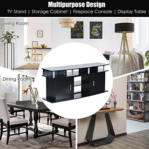 Tangkula Modern TV Stand for TVs up to 70 Inches, Living Room Console Table w/2 Cabinets & Open Shelves, Media Entertainment Center for 18 Inches Electric Fireplace (Not Included) (Black) - Image 8