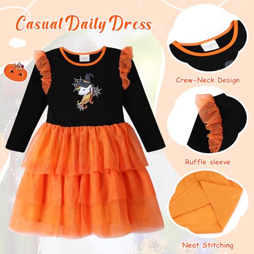 VASCHY Dress for Girls, Cute Tulle Dress Ruffle Sleeve Birthday Party Outfit Clothes for 3-9Years Toddler/Little/Big Kid4