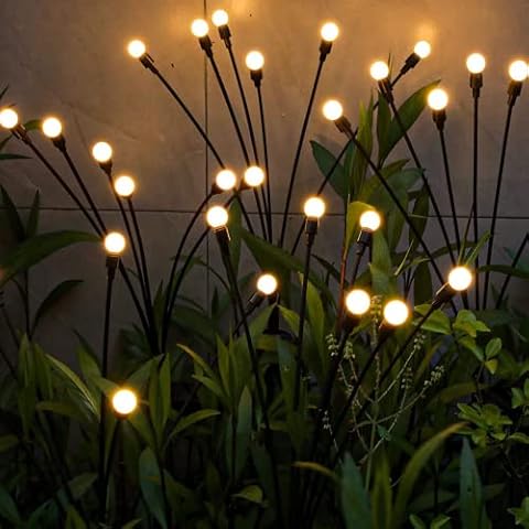 Leipple Solar Powered Firefly Lights,2Pack Solar Lights Outdoor Waterproof,Starburst Swaying Solar Firefly Lights ,Firefly Garden Lights for Path Landscape Outdoor Decorative Lights (Warm Light,6LED) Cover