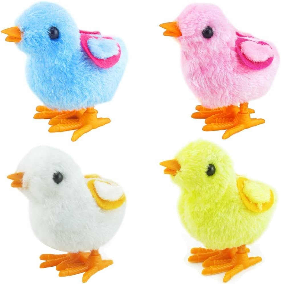 DHRUTI Juguetes de Cuerda, 4 Pcs Pollito de Pascua Juguete, Pollito de Pascua Juguete de Cuerda de Peluche, Pollo a Cuerda Saltando Juguetes,Juguetes de Pascua,Regalos de Pascua para Niños