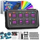 MICTUNING P1s RGB 5 Inch 8 Gang Switch Panel, High Power 6 Level Brightness Multifunction Pulsed Toggle Strobe Momentary Circuit Control Relay System Box for Car w/Silicone Cover, 2 Years Warranty