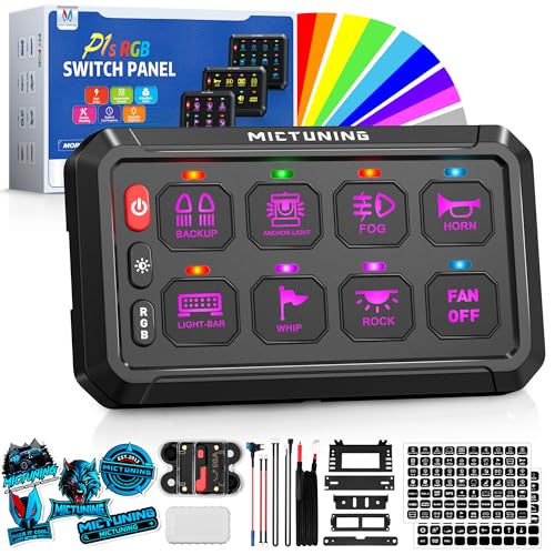 MICTUNING P1s RGB 5 Inch 8 Gang Switch Panel, High Power 6 Level Brightness Multifunction Flash Toggle Strobe Momentary Circuit Control Relay System Box for Car w/Silicone Cover, 2 Years Warranty