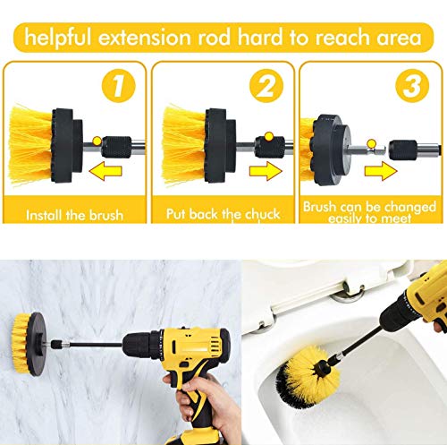 24 Pieces Drill Brush Attachment Set,Power Scrubber Cleaning Kit with Extended Long Attachment,Electric Scrubber for Shower,Grout,Bathroom, Tile, Tub,Car Wheels,Kitchen Surface, Floor