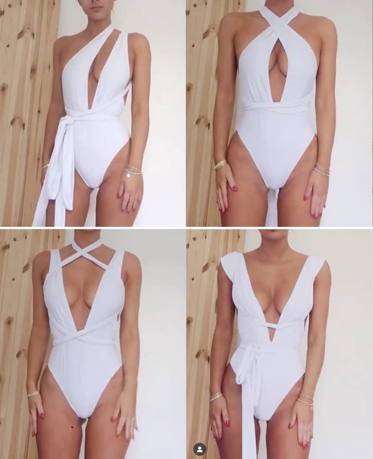 Image of Lilosy Sexy Tie Criss Cross Plunge One Piece Thong Swimsuit High Cut Brazilian Bathing Suit