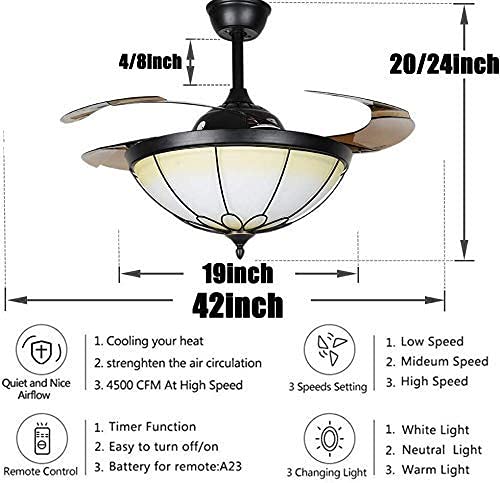 Fandian 42” Vintage Ceiling Fan With Led Light Remote Control Retractable Blades Chandelier, 3 Speeds 3 Light Changes Ceiling Lighting Fixture For Bedroom Living Room (Matte Black) #TOP3