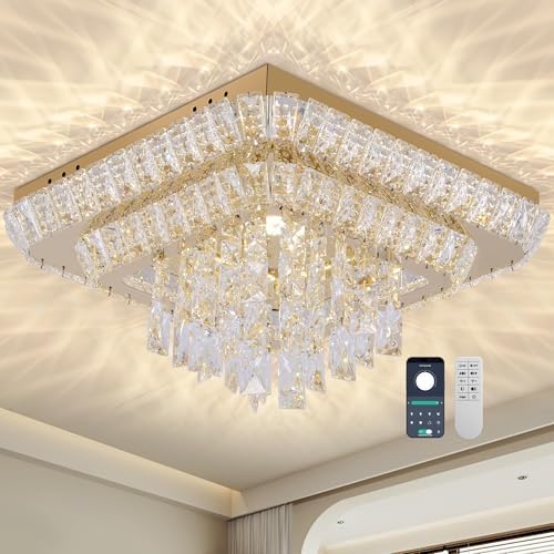COCOSTAR Crystal Chandeliers:Modern Led Luxury Ceiling Light Flus...