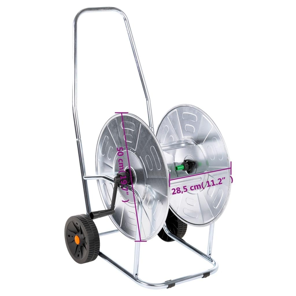 Mangloder Schlauchwagen für 80 m 3/4 Zoll Gartenschlauch aus verzinktem Stahl mit Rollen und langer Griff für einfache Gartenbewässerung und flexible Handhabung