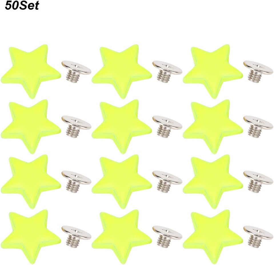 Star Rivets Stud Screw Zinc Alloy DIY Flat Button 12mm 50 Sets Durable Proof Craft Accessories for Bags Clothes Shoes Belts (Fluorescent Green)