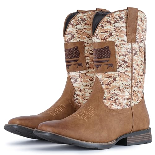 IUV Cowboy Boots For Men Square Toe Western Boot Durable Classic Fashionable Embroidered Pull On Slip Resistant Boots 5