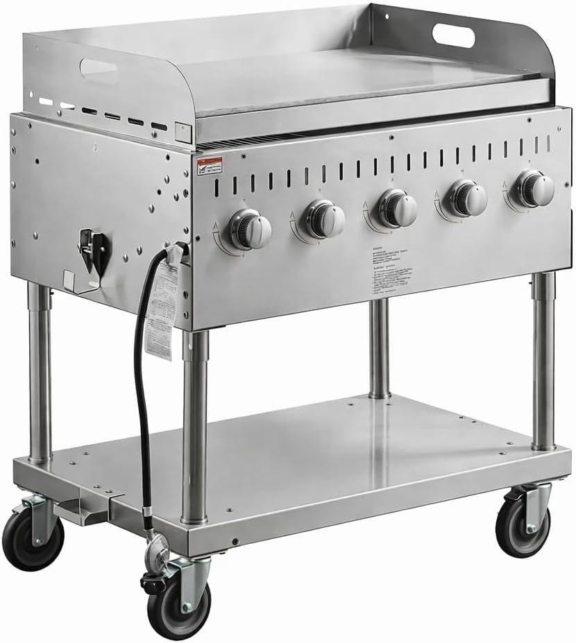 Commercial Stainless Steel Outdoor Liquid Propane Grill, 60" Cooking Surface, 8 Burners, 128,000 BTU, for Restaurant Patio, Resort, Catering, Outdoor Kitchen, Hotel