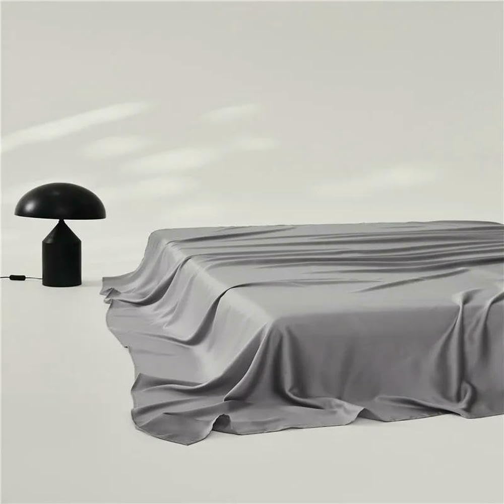 Sábana Plana de Lujo de Lyocell para Cama Individual o Doble, sábana Suave y Sedosa, Ropa de Cama Gris, Transpirable y refrescante para el Verano.