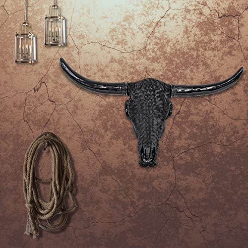 Bestgiftever Wall Sculpture Of Black Beaded Bull Steer Head Skull - Gothic Western Eclectic Rustic Décor #TOP2