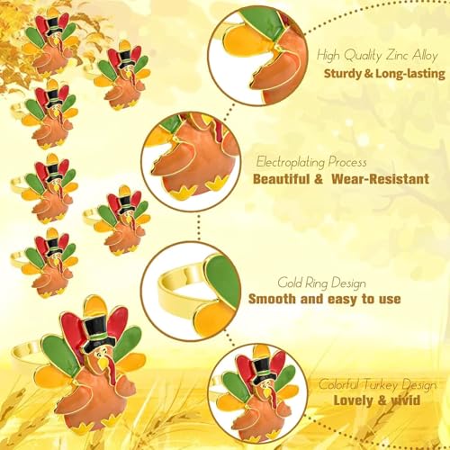 Image of Legigo Set of 12 Turkey Napkin Rings for Thanksgiving Decorations- Thanksgiving Napkin Holder Fall Napkin Rings for Dinner Wedding Banquet Family Gatherings Table Settings Decor Present
