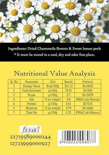 Image of The Meadows Calm Chamomile Tea - 100g - 150 Cups | Relaxing Herbal Infusion with Lemon Peel Notes (Pack of 1)