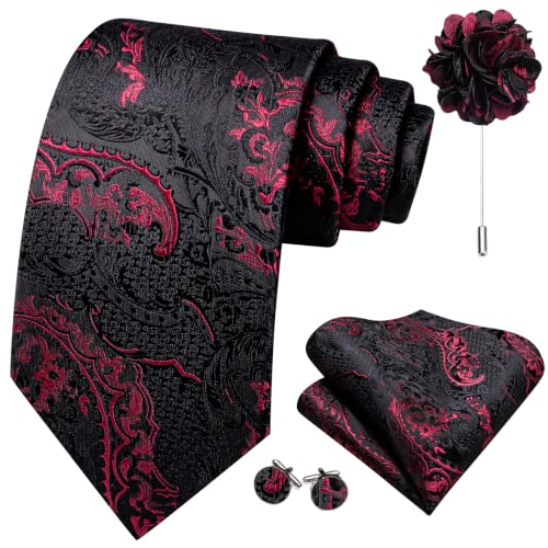 Image of Barry.Wang Paisley Tie Sets Hanky Cuff Links Flower Neckties Fashion