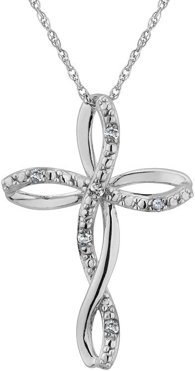 Diamond Cross Pendant Necklace in Sterling Silver w/ Chain