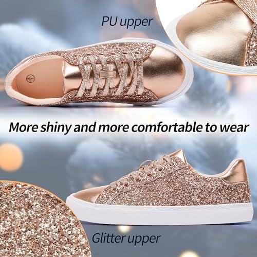 Image of AISFAES Glitter Sparkly Low Top Sequins Lace Up Tennis Shoes Comfort Bling Fashion Shiny Walking Shoes