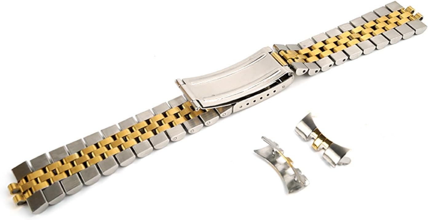 HFERHT 316L Stainless Steel 18mm 20mm 2 Tone Gold Solid Stainless Steel Jubilee Watch Strap Band Curved End Compatible with Rolex Watch