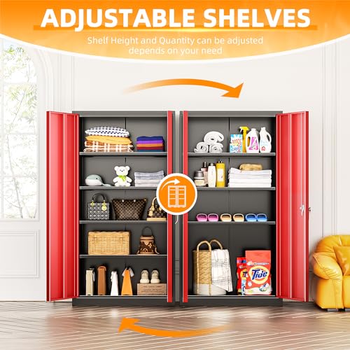 Image of INTERGREAT Metal Storage Cabinet with Doors, 72 inch Locking Steel Storage Cabinet with Shelves, Tall Metal Cabinet Lockable Steel Cabinets for Home Office, Garage,(Black+Red)