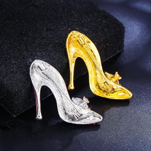 Image of Women Brooch Pins Bulk Set 6Pcs Elegant Crystal Rhinestones High Heel Shoes Shape Brooch for Dress Shawl Party Prom