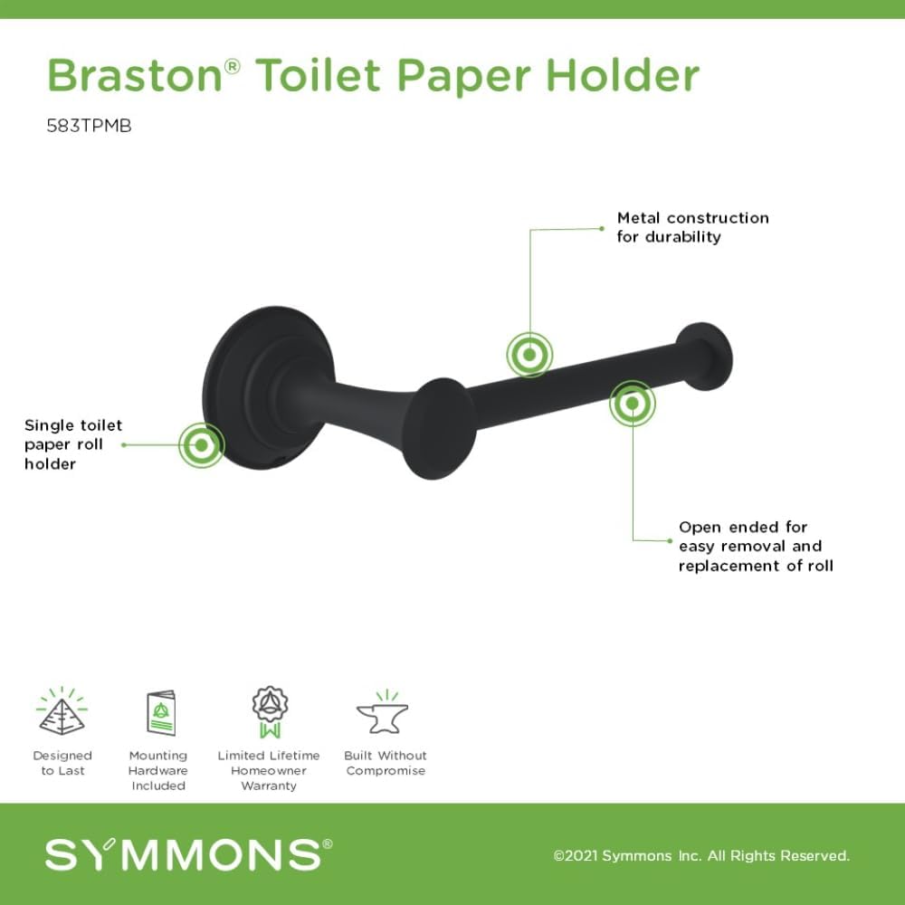 Symmons Braston Wall Mounted Toilet Paper Holder in Matte Black - 583TPMB