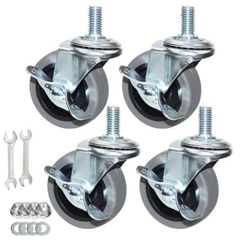 Caster Wheels, Heavy Duty Casters Threaded Stem Casters No Noise Swivel Casters Set of 4 Locking Castor Wheels for Funiture, Workbench, Carts (M12-1.75x25mm, 3 Inch)
