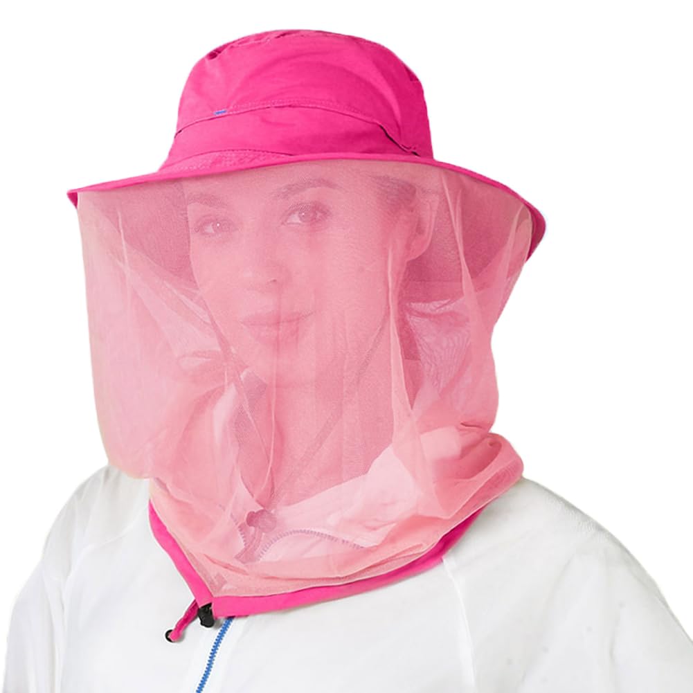 Hksichengkejiuk Rose Red Mosquito Midge Insect Head Net Hat Beekeeping Hat Outdoor Jungle Face Cover Bucket Hat Sun Hat Mesh Face Protection Mask For Fly Mosquito Bug Bee Gnat For Fishing Hiking Camping Gardening Gather Honey