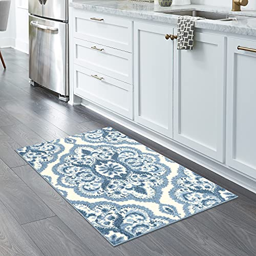 Maples Rugs Vivian Medallion Kitchen Rugs Non Skid Accent Area Carpet [Made In Usa], 2'6 X 3'10, Blue #TOP1