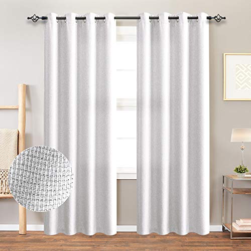 Vangao White Room Darkening Curtains Basket Weave Thermal Insulated Drapes for Bedroom Morderate