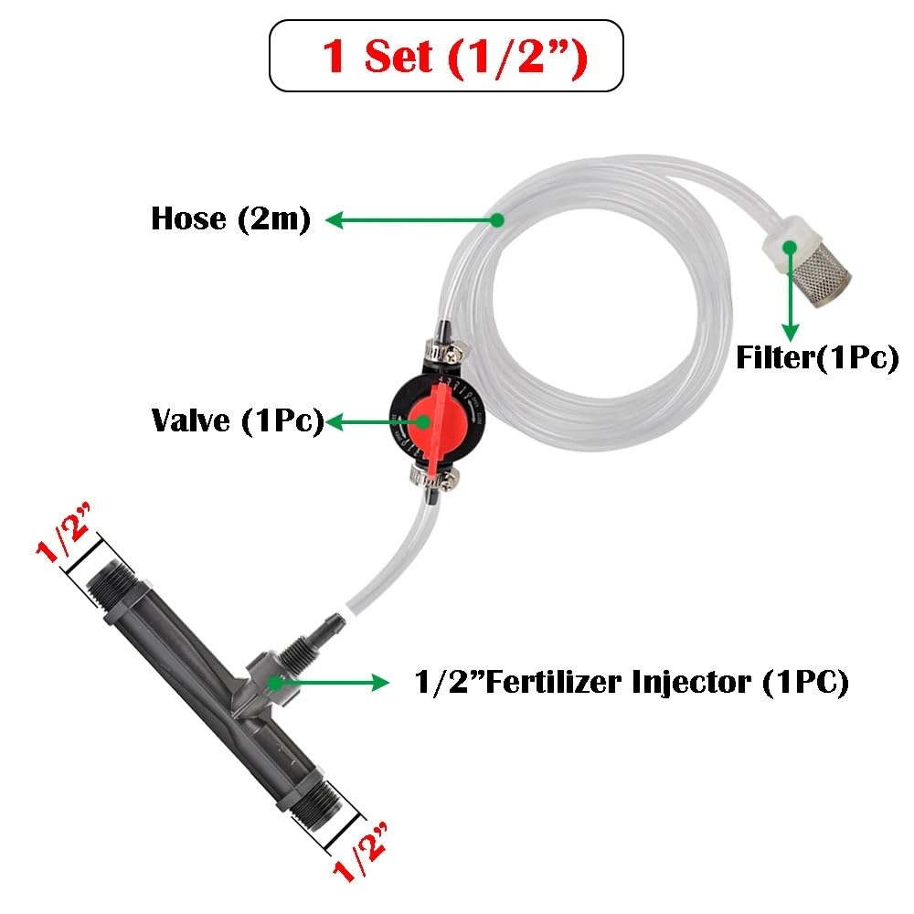 Conjunto de inyector de fertilizante Venturi for riego agrícola, accesorio de riego for invernadero con rosca de 1/2 ", 3/4", 1 "y 1,5 pulgadas(1/2")
