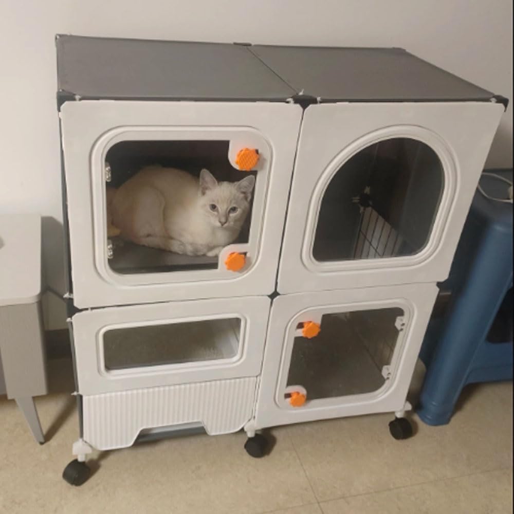 Cat Cages with Litter Box, Indoor Cat Cage with 360 Degree Movable Universal Wheel, Kitten Playpen Kennels, Clear Window, Stress Free Space for Your Kitty (42" L x 14" W x 30" H)