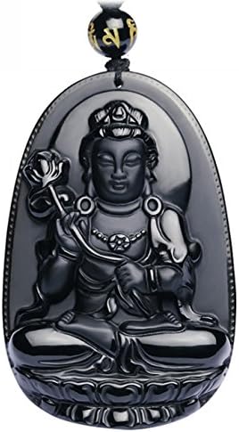 Bella Jade Buddha Pendant Necklace Bodhisattva Amulet/Talisman Made of Obsidian Gemstone
